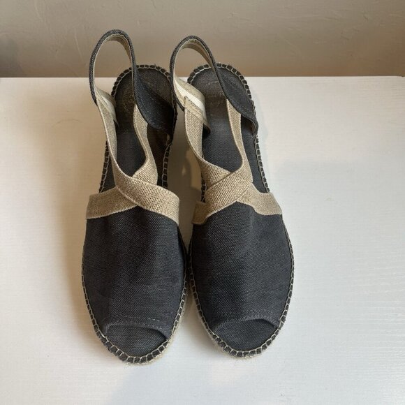 Toni Pons Espadrille Shoes Wedge Blue Cream Spain Cottagecore 41 US 10 Boho Heel - Picture 3 of 6